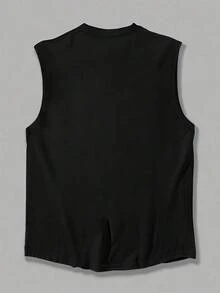 1 chiếc áo tank top nam cổ tròn in hình cây dừa, kiểu dáng thường ngày, thích hợp cho mùa hè. - màu đen - Xem 3