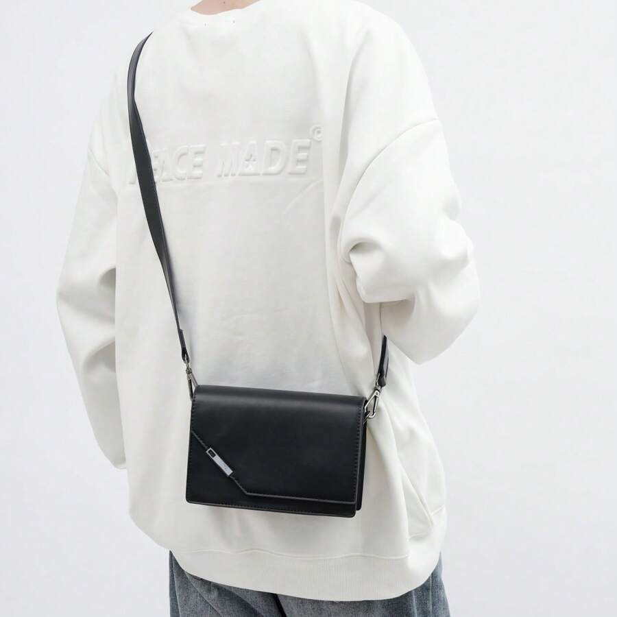 男士时尚百搭方形翻盖斜挎包，小巧的邮差包，休闲单肩包，适合通勤、返校、父亲节、情人节礼物 - 彩色 - 查看 1