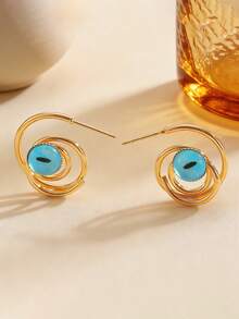 时尚简约镂空圆环珍珠耳环，自由复古设计 - 低过敏性，手工制作，个性耳环，母亲节礼物 - 彩色 - 查看 7