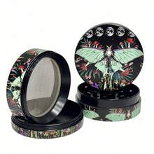 1pc Random Style Green Butterfly Pattern Powerful Grinder, Portable Mini Metal Herb Grinder And Kitchen Spice Mill, Christmas & Halloween Gift - Multicolor - View 1