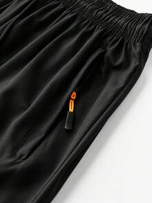 Plus Size Men's Comfortable Printed Shorts With Adjustable Elastic Waistband, Drawstring And Zipper Pockets Sports - Black - View 4