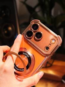 MewTrek 奢華電鍍透明手機殼，附磁吸支架環，矽膠防震軟殼，適用於 iPhone、Galaxy 以及 Redmi/Honor/MOTO/InfinixO 等手機 - 橘色 - 查看 7