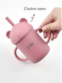 Cốc thép không gỉ hai lớp 250ml có vỏ silicon, cốc hình gấu có nắp đậy, có ống hút và chống rò rỉ, có thể tái sử dụng. - Nhiều màu - Xem 4