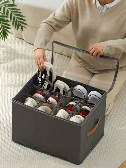 1pc Foldable Dustproof Shoe Box With Lid, Suitable For Shoes, Clothes And Accessories. Large Multipurpose Flip-Cover Rectangular Storage Box, Storage Bag, Lightweight Durable Oxford Cloth Shoe Storage Solution, All-Season, Easy To Carry, Very Practical, Great Gift Choice