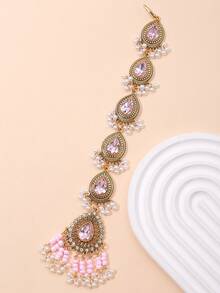 1pc Bohemian Style Geometric Water Drop Shaped Crystal Beaded Tassel Metal Fashion Hair Chain, Suitable For Holiday, Party, Outfit, Women Gift, Headpiece, Head Jewelry - Beaded Hair Chain - View 9