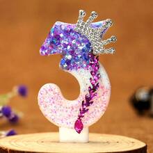 Numeric Birthday Candle, Crown Cake Candle, Purple And Pink Glitter Cake Decorations For Anniversary Celebration - Multicolor - View 17
