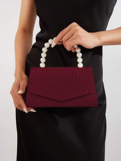 REMANLAND Light Luxury Gentle Clutch With Pearl Beaded Handle And Radial Pleated Detail, Featuring Delicate 3D Radial Pleats And Classic Envelope Shape. Perfect For Casual Dates And Social Celebrations, Exuding Soft Elegance And Grace Effortlessly. Ideal Gift For Women.