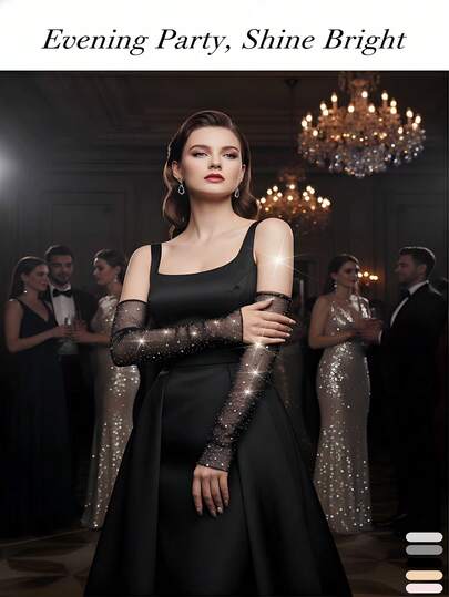 1 คู่ ปลอกแขนลูกไม้ประดับพลอยเทียมป้องกันรังสียูวีสำหรับฤดูร้อน, เหมาะสำหรับงานแต่งงาน, ปาร์ตี้, ฮาโลวีน, วันวาเลนไทน์ และโอกาสอื่นๆ