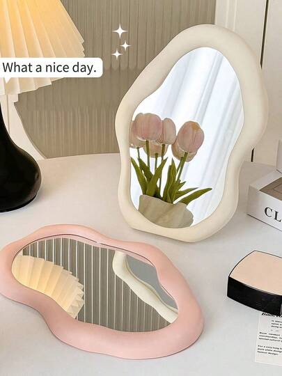 1pc Foldable Asymmetric Cloud Shaped Makeup Mirror, Portable Vanity Mirror, Can Be Stood Or Hung, Suitable For Students, Makeup, Room Decor, Vanity, Travel, Bedroom, Cosmetic Accessories, Mirror, Vanity Mirror, Small Mirror, Portable Mirror, Small Hand Mirror, Affordable, Christmas Gift, Makeup, Makeup Tools, Inexpensive Item, Gift, Women's Gift, Christmas Gift, Freebie, Travel, Inexpensive Item, Travel Essential