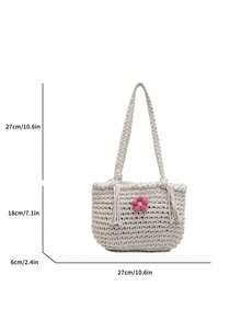 New Spring/Summer Small Floral Tassel Shoulder Bag, Hollow Straw Woven Bag, Women Beach Bag - Multicolor - View 4