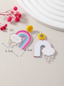 1 par de pendientes acrílicos minimalistas y de moda con diseño de arcoíris - Multicolor - Ver 7