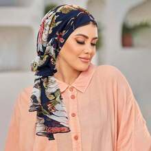 2 piezas/set de pañuelos florales para mujer, conjunto combinado de pañuelo para la cabeza, gorro musulmán, turbante, hiyab, pañuelo para la cabeza para pacientes con cáncer, bandana. TQRJ - Rufen - Ver 5