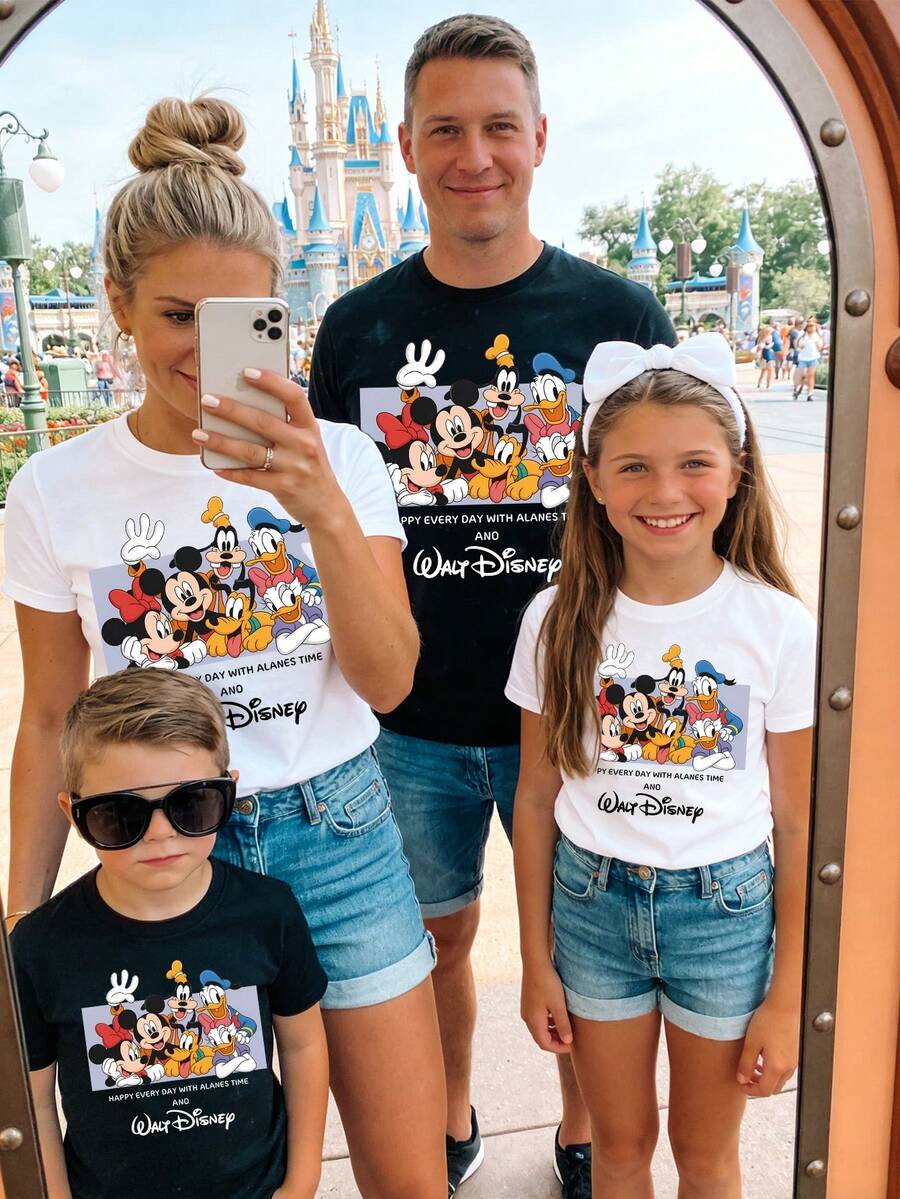 Disney World Family Printed T-Shirts, Team T-Shirts, Parent-Child Clothing, Men's Clothing, Father-Son Clothing, Casual Travel T-Shirts - Màu trắng cho bé gái - Xem 1