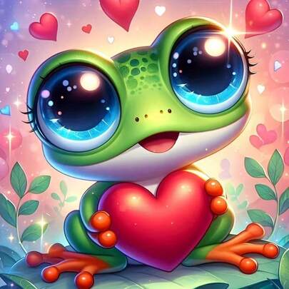 1套[30*30厘米/11.8*11.8英寸][40*40厘米/15.7*15.7英寸]5D亚克力钻石画套装，青蛙抱心图案，适合成人初学者DIY马赛克钻石画，全钻手工DIY钻石画，适用于客厅、卧室、办公室墙面装饰画，惊喜艺术家居装饰礼物，送给家人和朋友