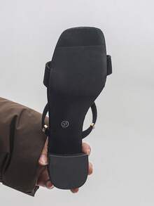 2026夏季新款方头粗跟凉鞋，系带通勤高跟鞋，软底女鞋 - 黑色 - 查看 7