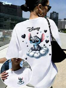 Disney Patchwork Cloud Stitch T-Shirt: White Oversized Cotton Tee With Cute Healing Style Graphic, Perfect For Lilo & Stitch Fans, Casual Wear And Gift - trắng - Xem 1