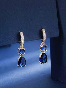 一对优雅的立方氧化锆水滴形吊坠耳环，适合女士参加派对和作为礼物赠送。 - W17872 - 查看 19