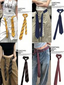 1pc Vintage Striped Tie, Y2K Style Belt, Women's Punk Chic High-End Versatile Waist Rope Accessory2026 - Multicolor - View 10