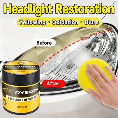  Ryekew 100克通用汽车大灯修复套装 - 适用于泛黄、划痕和氧化的大灯，恢复清晰度和光泽，适用于塑料镜片