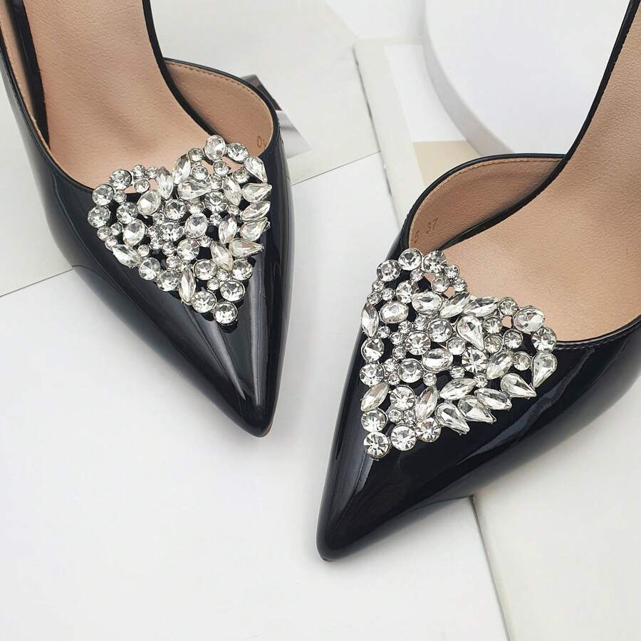 1 par de broches con forma de corazón de alta gama con rhinestones, clips de joyería desmontables, accesorios decorativos para zapatos, botas, bodas, atuendos de fiesta