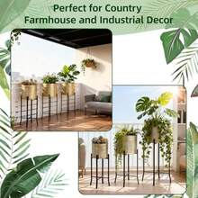 Juego de 3 macetas de pie de 12.8 pulgadas 11.5 pulgadas 9.5 pulgadas corrugado galvanizado soporte rústico para plantas macetas de metal para interiores y exteriores jardín patio - Plateado oscuro - Ver 6