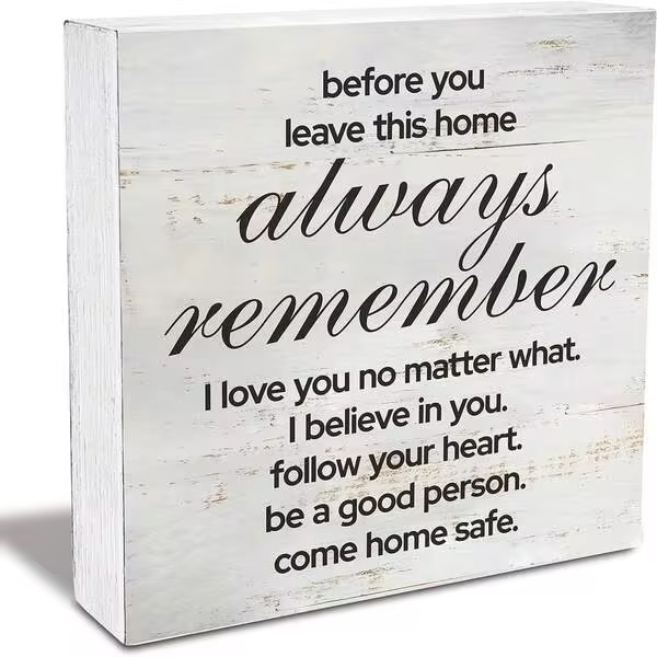 1pc 5*5inch(12.4*12.4cm) Love Quote Before You Leave This House Always Remember Wood Box Sign Rusitc Family Quote Wooden Box Sign Farmhouse Home Living Room Desk Shelf Decor