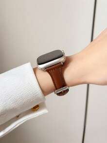实心PU表带，兼容 42mm、38mm、40mm、41mm、44mm、45mm、46mm、49mm，时尚智能手表替换表带，适用于Series Ultra2、Ultra SE2、SE 11、10、9、8、7、6、5、4、3、2、1等型号，女士款，可作为学生返校礼物 - 棕色 - 查看 3