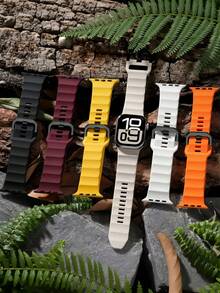 1条运动硅胶表带，兼容表带42mm/44mm/45mm/46mm/49mm/38mm/40mm/41mm，时尚智能手表替换表带，适用于 Series Ultra2/Ultra SE2/SE/11/10/9/8/7/6/5/4/3/2/1，男女通用，经典款式 - 42/44/45/46/49mm - 查看 10