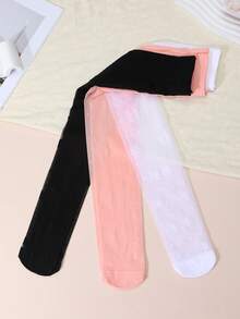 3 pares de medias de niña con estampado de corazones, con protección UPF 50+ contra los rayos solares, en colores de caramelo de punto denso y elástico, leggings delgados para el verano - Multicolor - Ver 4