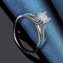 925 Silver Plated Zirconia Rings With Classic Four-Claw Design 7-10 Size For Women Engagement Ring For Wedding Party And Daily Wear Fashion Jewelry Holiday Gift / Valentine's Day Gift - Silver - View 5