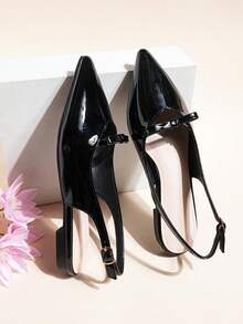 2026 Spring/Autumn New Pointed Toe Slip-On Sandals For Women, French Style One-Strap Closed Toe Flat Sandals - Black - View 3