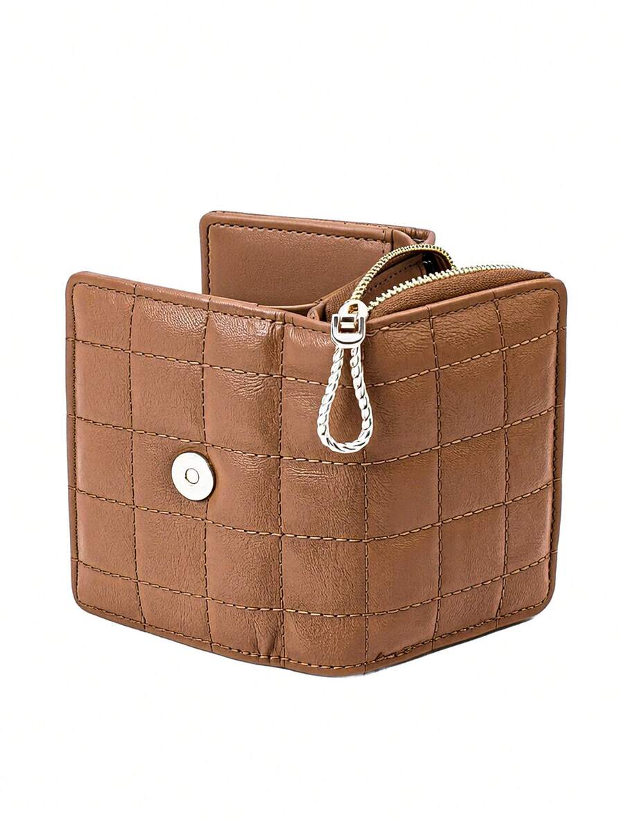 Compact Multi-Function Card Holder Wallet For Women Wallet Mini Wallet Purse Wallet Small Wallet Cute Wallet Money Wallet Travel Essential Summer Checkered - Brown - View 1