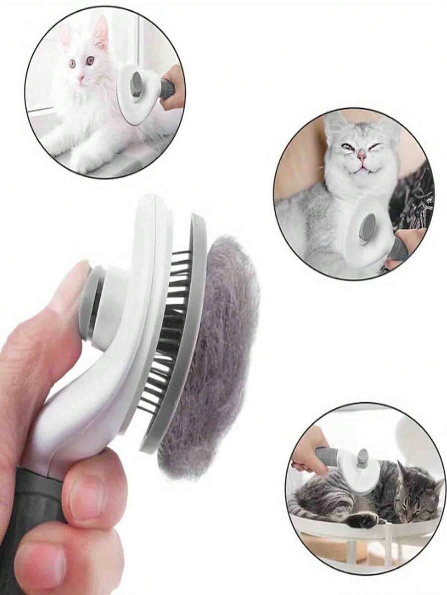 Cat Grooming Tool, Hair Removal & Fuzz Cleaner, One-Click Pet Brush Suitable For Dogs & Cats - Self-Cleaning Grooming Brush With Soft Bristles, Fits All Breeds