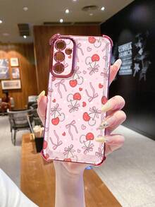 1个可爱爱心蝴蝶结摄像头保护电镀防摔手机壳，UV印刷，适用于三星Galaxy/安卓机型 - 粉色 - 查看 3