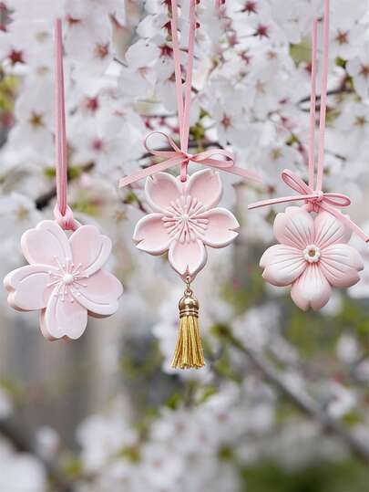 3D Cherry Flower Blossom Hanging Silicone Mold For Candle Epoxy Resin Clay Casting Mold DIY Aromatherapy Soap Car Air Vent Clip Refrigerator Sticker Wardrobe Expansion Stone Gypsum Mold Home Candle Cup Decoration Handmade Gift Plaster Pendant Mold