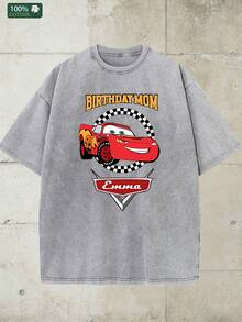 Disney-Heavy Cotton Toy Story Short Sleeved T-Shirt For Men With _TO INFINITY&BEYOND_ Print Oversized Loose Fit Half Sleeved Top For Summer Casual WearDisney-IN MY BIRTHDAY MOM ERA _Racing Mobilization Theme T-Shirt Made Of Old Gray Loose Short Sleeved Birthday Mom Style Top - 灰色 - 查看 5