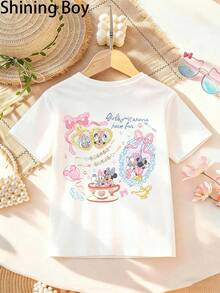 Disney Minnie Mouse And Daisy Duck Themed Cartoon Print, A Casual And Simple Short Sleeved T-Shirt Suitable For Spring And Summer, Suitable For Both Boys And Girls. Festival Gift - White - View 3