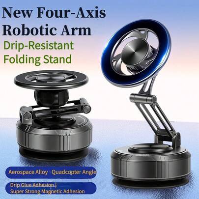 1pc 360° Rotating Magnetic Phone Holder, 3-Axis Rotation, Foldable & Extendable, Made Of Aluminum Alloy + ABS, Suitable For Car/Shower/Travel/Gym/Smooth Mirror
