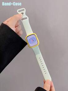 2条装柔软硅胶运动表带，可调节防水腕带，带镂空防摔保护壳，兼容 40/41/42/44/45/46/49mm Ultra/SE/11/10/9/8/7/6/5/4系列智能手表配件 - 浪花綠錶帶+中空黃殼 - 查看 4