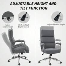 Executive Office Chair Linen Fabric Computer Desk Chair With Double-Layer Back Cushion Tilt Function Height Adjustable For Home Charcoal Grey - Charcoal Grey - View 9