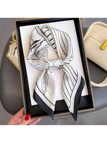 Elegant Lily Print Chiffon Square Scarf For Women, Lightweight 70cm Silky Neck Scarf & Headband, Soft Floral Decorative Wrap For Spring And Summer, Versatile Fashion Accessory For Daily Outfits, Travel Or Work, Perfect Gift For Her – Chic Retro Style Shawl - 紅色 - 查看 3