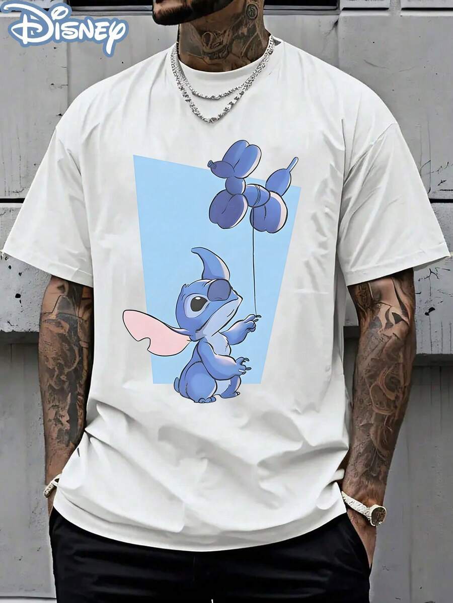 Disney Officially Licensed Graphic T Shirts 100 Percent Cotton Disney Shirt, Stitch Balloon Dog T-Shirt, Unisex, 220g, Retro Vintage, Park Souvenir, Casual Tee - 白色 - 查看 1