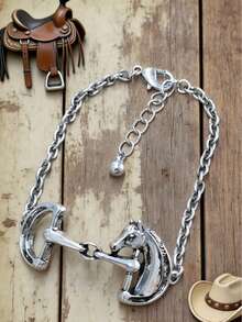 1pc Retro Western Cowboy Style Metal Alloy Horse Bit Pendant Necklace Or Bracelet, Versatile 2026 New Collection, Suitable For Spring Outings, Parties And Celebrations, A Great Gift Choice That Will Earn Compliments - Bracelet - View 4