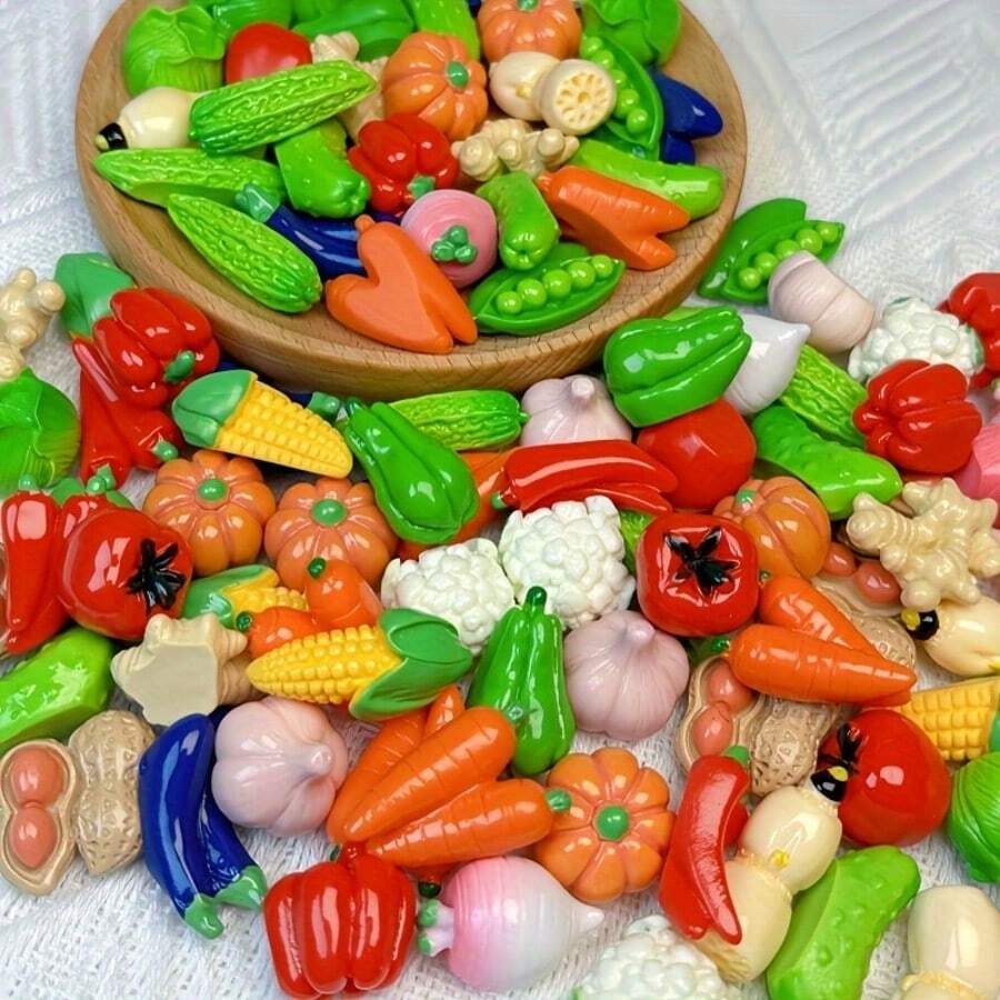 10/30/50 Pcs Realistic Resin Fruit & Vegetable Beads - Assorted Craft Kit, Including Tomato, Cucumber, Chili Pepper, Etc., Suitable For DIY Jewelry, Home Decor Crafts - Resin Vegetable Pendant - View 1