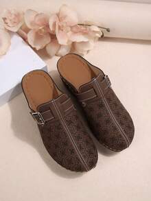 Vintage Hollow Out Mule Shoes, Adjustable Buckle Design, Thick Platform, Breathable, Soft Sole Non-Slip Slip-On Sandals - Coffee Brown - View 2