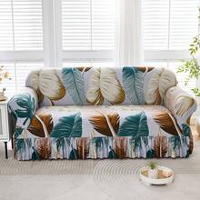 1pc Leaf Print Sofa Cover, Ruffled Skirt Design, Stretch Sofa Slipcover, Universal For All Seasons, Full Coverage Sofa Protector, Pleated Edge Sofa Cover, Fit For 1/2/3/4 Seater Sofa, Suitable For Bedroom, Office, Living Room, Outdoor, Home Decor - Mint Green - View 2