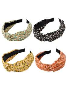 1 pièce/3 pièces Bandeau large vintage élégant à motif floral Ditsy, bandeau large rétro français à nœud floral, bandeau imprimé minimaliste polyvalent pour femmes, bandeau large noué en tissu bohème, convient pour les vacances, le port quotidien, élégant serre-tête - Multicolore - Voir 4
