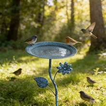 1 pezzo Vasca per uccelli in ferro vintage, vasca per uccelli da posizionare a terra, mangiatoia per uccelli con texture puntinata, decorazione vintage per terrazza e giardino, strumento interattivo per l'osservazione degli uccelli, regalo pensato per la Festa della Mamma per gli anziani - multicolore - Visualizzare 9
