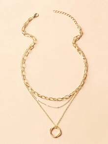 1pc Gold Multi-Layer Necklace With Circle Pendant, Fashionable Personalized Choker Necklace, Suitable For Wedding, Date, Party, Birthday, Women Jewelry Gift - Yellow Gold - View 3