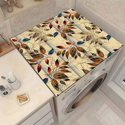 1pc Colorful Leaf Shadow Pattern Dish Drying Mat, Absorbent Quick Dry Kitchen Counter Pad, Non-Slip Draining Mat For Coffee Maker, Rubber Material, Kitchen Essential, Home Accessory